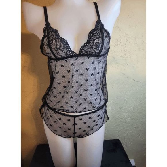 Size Small Black Star Dotted Print Spaghetti Straps 2PCD27 - Picture 3 of 4